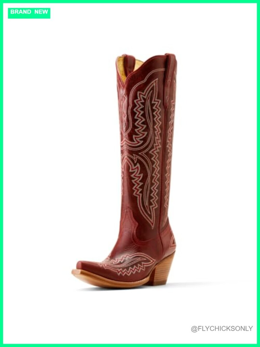 Full Grain Leather Western Cowboy Boots Knee High Mid Calf Block Heel Square Toe